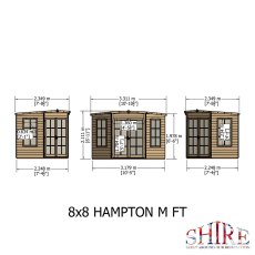 8x8 Shire Hampton Premium Corner Summerhouse - Dimensions