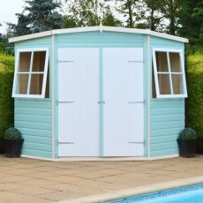 8x8 Shire Corner Shed - painted in eggshell blue