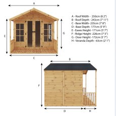 8x8 Mercia Premium Traditional T&G Summerhouse With Veranda - dimensions