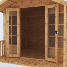 8x8 Mercia Premium Traditional T&G Summerhouse With Veranda - isolated angle view, close up, doors open