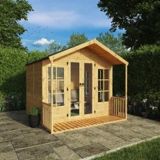 8x8 Mercia Premium Traditional T&G Summerhouse With Veranda - in situ - doors closed
