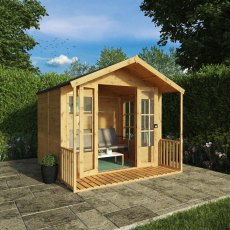 8x8 Mercia Premium Traditional T&G Summerhouse With Veranda - in situ - doors open
