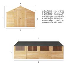 20x10 Mercia Modular Overlap Shed - dimensions
