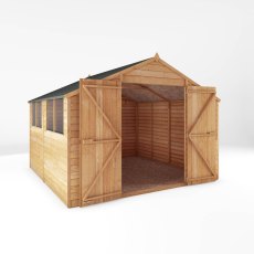 10x10  Mercia Overlap Shed - isolated angle view, doors open