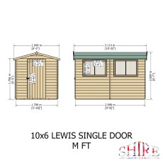 10x6 Shire Lewis Professional Apex Shed - dimensions