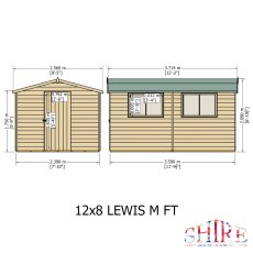 12x8 Shire Lewis Professional Apex Shed - dimensions