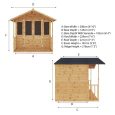 7x7 Mercia Shiplap Traditional Summerhouse with Veranda - dimensions