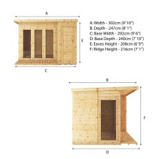 10 x 8  Mercia Garden Room Summerhouse with Side Shed - dimensions