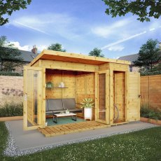 10 x 8  Mercia Garden Room Summerhouse with Side Shed - angle view - doors open