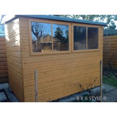 8x6 Shire Norfolk Professional Pent Shed - side view with 2 opening windows