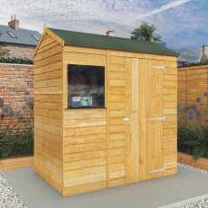 6 x 4 Mercia Overlap Reverse Shed - in situ - angle view - doors closed