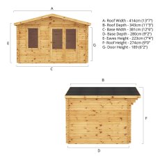 4m x 3m Mercia Retreat Log Cabin (28mm to 44mm Logs) - Dimensions