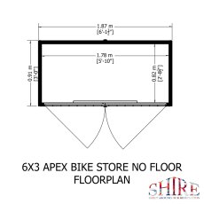 3 x 6 Shire Shiplap Bike Storage - No Floor - Footprint