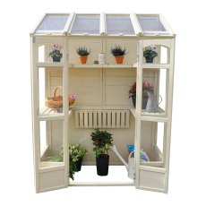 4'10" (1.47m) Wide Victorian Tall Wall Greenhouse - front view with doors open
