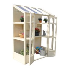 4'10" (1.47m) Wide Victorian Tall Wall Greenhouse - side elevation with doors open