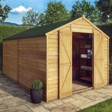 12x8 Mercia Overlap Shed - No Windows - in situ, angle view, doors open