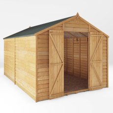 12x8 Mercia Overlap Shed - No Windows - isolated angle view, doors open