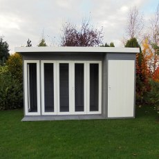 12x8 Shire Aster Summerhouse with Side Storage - painted with doors open