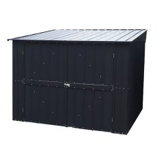 Isolated view of 6 x 6 Lotus Metal Bike Store in Anthracite Grey with doors closed