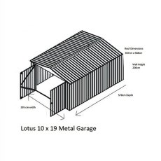 Dimensions for 10 x 19 Lotus Apex Metal Garage in Anthracite Grey