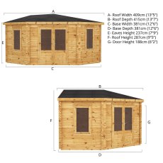 4m x4m Mercia Corner Log Cabin (28mm to 44mm Logs) - Dimensions