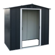 6 x 4 Sapphire Apex Metal Shed in Anthracite Grey - angled view doors open