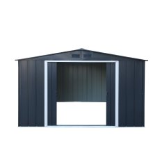 10 x 10 Sapphire Apex Metal Shed (Anthracite Grey) - front view with doors open