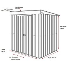Dimensions for 8 x 4 Lotus Pent Metal Shed in Anthracite Grey