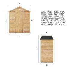 5 x 3 Mercia Overlap Apex Shed - Windowless - Dimensions