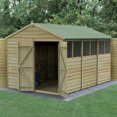 12 x 8 Forest 4Life Overlap Apex Wooden Shed with Double Doors - insitu with door open