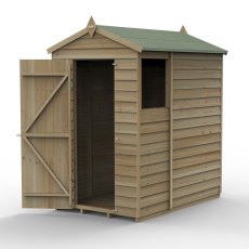 6 x 4 Forest 4Life Overlap Apex Wooden Shed  - isolated with door open