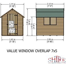 7 x 5 (2.05m x 1.62m) Shire Value Overlap Shed  - dimensions