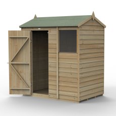6 x 4 Forest 4Life Overlap Reverse Apex Wooden Shed - isolated with door open
