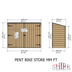 3 x 6 Shire Tongue and Groove Pent Bike Store - Dimensions