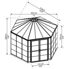 12ft Palram Oasis Hexagonal Greenhouse in Grey - dimensions