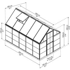 6 x 10 Palram Hybrid Greenhouse in Silver - dimensions