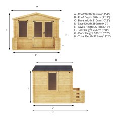 3.3m x 3.7m Mercia Log Cabin with Veranda 19mm Logs - interior space