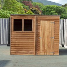 8x6 Shire Overlap Pent Shed - in situ, front view, doors closed
