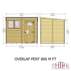 8x6 Shire Overlap Pent Shed - dimensions