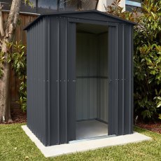 insitu showing double door open on the 6x5 Lotus Metal Shed in Anthracite Grey