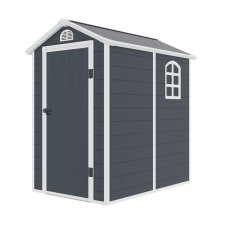 4x6 Jasmine Plastic Apex Shed - Dark Grey - isolated angled right hand side view with window