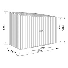 10x5 Mercia Absco Space Saver Pent Metal Shed in Zinc - dimensions