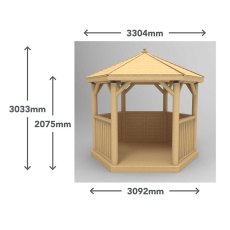 3m Forest Premium Hexagonal Wooden Garden Gazebo with Timber Roof - dimensions