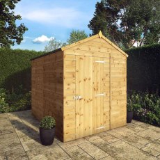 8x6 Mercia Shiplap Apex & Reverse Apex Shed - Windowless - angle view, doors closed
