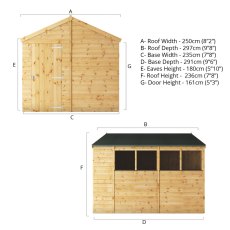 10x8 Mercia Shiplap Apex & Reverse Apex Shed - dimensions