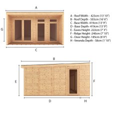 4m x 4m Mercia Creswell Insulated Garden Room with Veranda - Dimensions