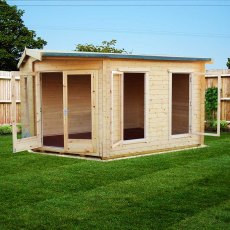 10Gx14 Shire Rivington Log Cabin in 28mm logs - lifestyle door and windows open