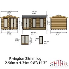 10Gx14 Shire Rivington Log Cabin (28mm logs) - dimensions
