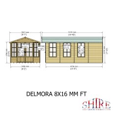 8x16 Shire Delmora Summerhouse - Front View - Dimensions