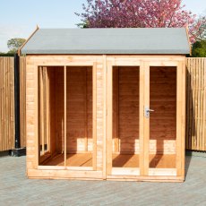 8x8 Shire Mayfield Summerhouse - in situ, front view, doors closed